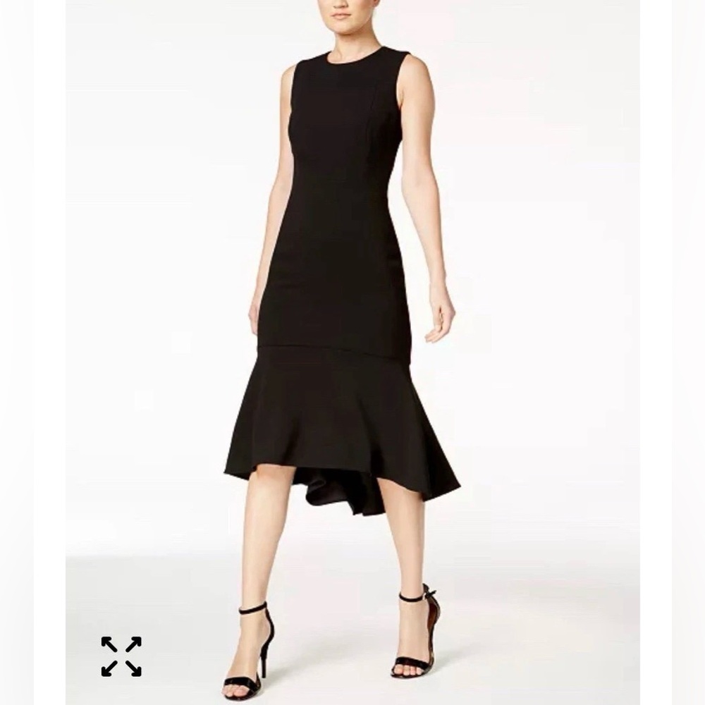 NWOT Calvin Klein Sleeveless Ruffle Hem Midi Dress Size 4 Black